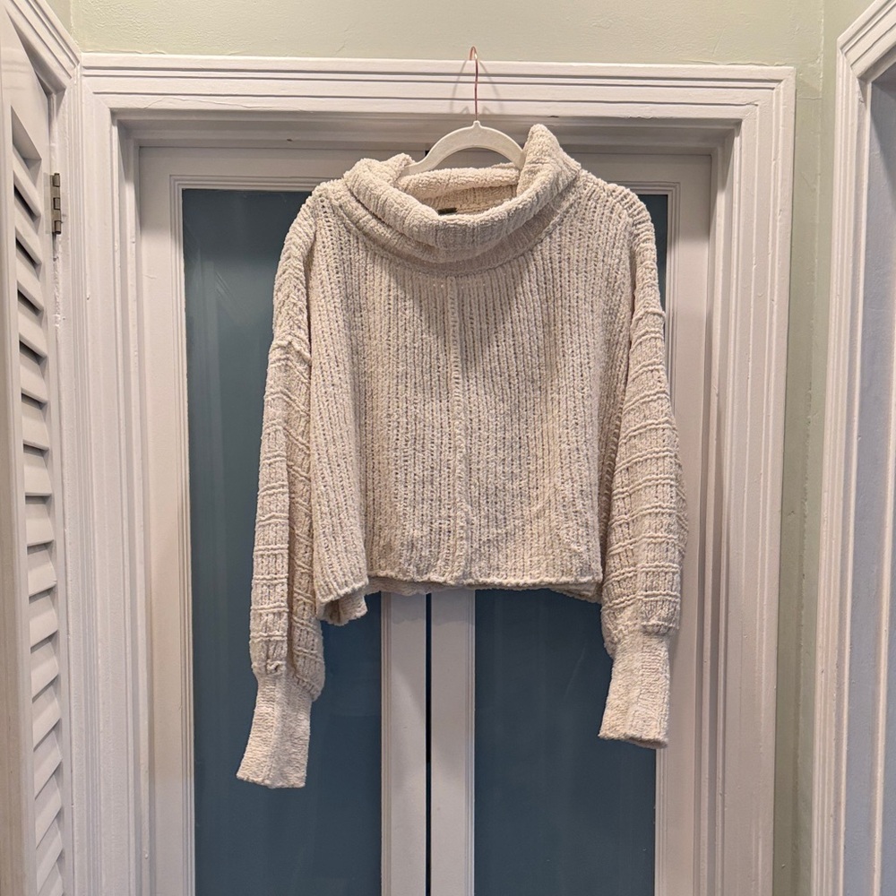 Free People Cream Cowl Neck Sweater